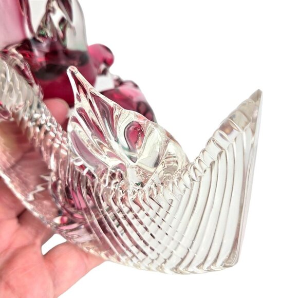 Murano Somerso Oball Art Glass Birds On Branch Clear W/red/green Interior Signed - Picture 10 of 14